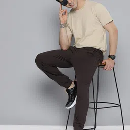 HERE&NOW Men Brown Solid Knitted Joggers image 3