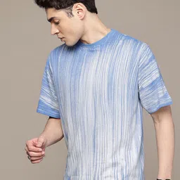R.Code by The Roadster Life Co. Men Tie and Dye Stripes Printed Relaxed Fit T-shirt image 3