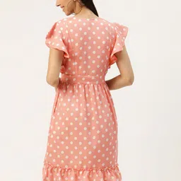 BRINNS Peach-Coloured & White Printed A-Line Dress image 2