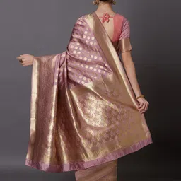 Mitera Purple & Gold-Toned Silk Blend Woven Design Kanjeevaram Saree image 5