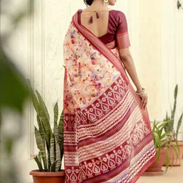 Satrani Floral Zari Silk Blend Ready to Wear Saree image 2