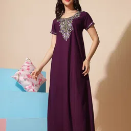 9shines Label Purple Embroidered Maxi Nightdress-image-61