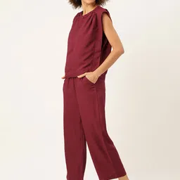 LILL Women Maroon Solid Pyjama Set image 4