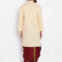 SOJANYA Men Yellow & Maroon Solid Kurta with Dhoti Pants image 3