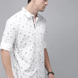 Roadster Men White Conversational Printed Cotton Casual Sustainable Shirt image 2