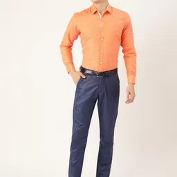 SOJANYA Men Blue Solid Smart Fit Formal Trousers image 5