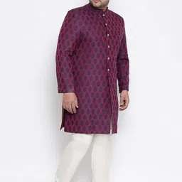KISAH PLUS Men Purple & White PLUS Printed Sherwani Set image 4