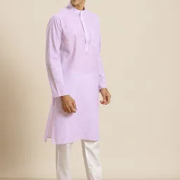 SOJANYA Men Purple & Off White Striped Kurta image 5