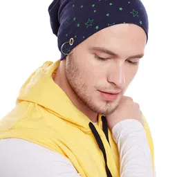 mack jonney VIMAL JONNEY Men Navy Blue Printed Beanie image 4