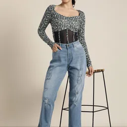 HERE&NOW Women Mom Fit High-Rise Highly Distressed Light Fade Stretchable Jeans-picture-21