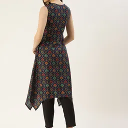 Ethnovog Women Navy Blue  Maroon Ethnic Motifs Print Made To Measure Straight Kurta image 5