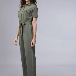 Tokyo Talkies Women Sage Green Solid Basic Jumpsuit image 5