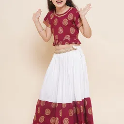 ADIVA Girls Maroon & Off White Printed Lehenga Choli image 5