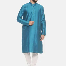 TATTVA Men Blue Solid Straight Kurta image 2