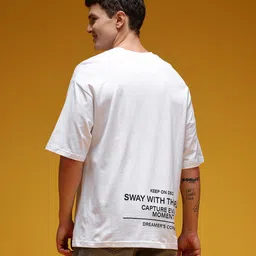 HERE&NOW Typography Printed Drop-Shoulder Sleeves Pure Cotton Oversized Longline T-shirt image 5