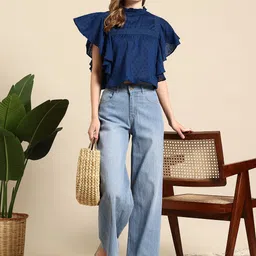 Mast & Harbour Pure Cotton Dobby Flutter Sleeve Top image 5