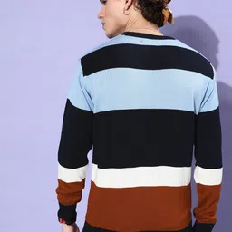 Mast & Harbour Men Blue & Rust Striped Pullover image 3