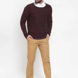 ARMISTO Men Maroon & Black Self Design Pullover Sweater image 5