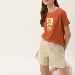 Mast & Harbour Women Printed Pure Cotton T-shirt-image-45