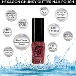 BEROMT Hexa Holo Chunky Nail Polish - 8 ml - BNP 223 image 4