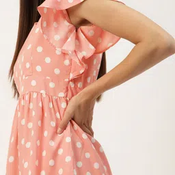 BRINNS Peach-Coloured & White Printed A-Line Dress image 3