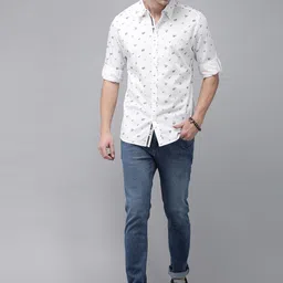 Roadster Men White Conversational Printed Cotton Casual Sustainable Shirt image 3