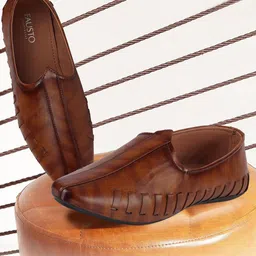 FAUSTO Men Tan Brown Solid PU Lightweight Mojaris-picture-40