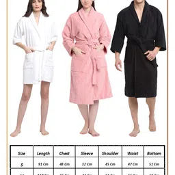 Creeva Unisex Coral-Coloured Solid Bath Robe With Pockets image 2
