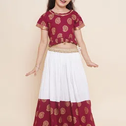ADIVA Girls Maroon & Off White Printed Lehenga Choli-picture-47