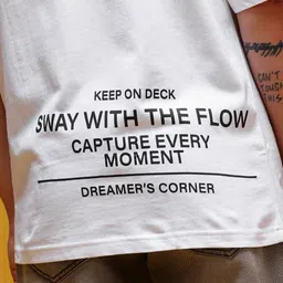 HERE&NOW Typography Printed Drop-Shoulder Sleeves Pure Cotton Oversized Longline T-shirt image 4