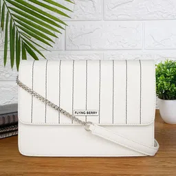 FLYING BERRY White & Black Striped PU Structured Sling Bag-picture-10