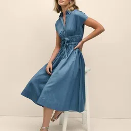 brooks brothers Women Smocked Waist Cotton Shirt Dress image 2