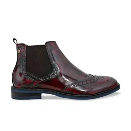 HX London Men Mid Top Textured Leather Block Heel Brogue Regular Boots image 4