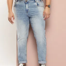 Sztori Men Plus Size  Slim Fit Whiskers & Chevrons Light Fade Stretchable Jeans-picture-14
