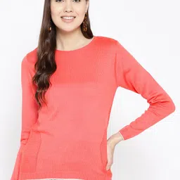 Cayman Women Coral Pink Solid Sweater-picture-14