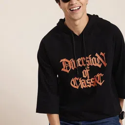 HERE&NOW Typography Hooded Drop-Shoulder Sleeves Pure Cotton Casual T-shirt-picture-42