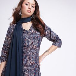 Anouk Rustic V-Neck Geometric & Floral Printed Kurta With Trousers & Dupatta-picture-37