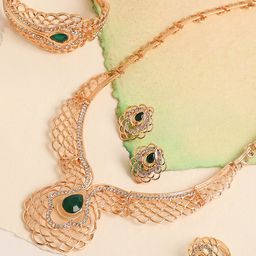 SOHI Gold-Plated White & Green Stone-Studded Jewellery Set-picture-38