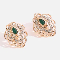 SOHI Gold-Plated White & Green Stone-Studded Jewellery Set image 4