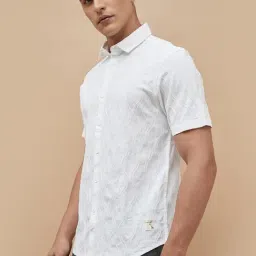 Code By Lifestyle White Cotton Regular Fit Embroidered Shirt image 3