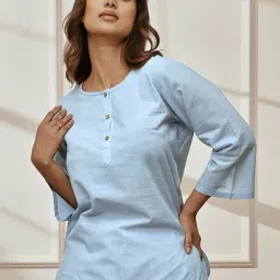 VASTRAMAY Aqua Blended Solid Yoga Kurta-picture-33