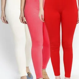 Gracit Red & Off-White Mid Rise Leggings - Pack Of 3 image 1