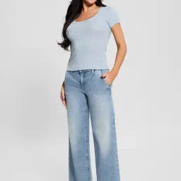 Guess Blue Solid Regular Fit T-Shirt image 3