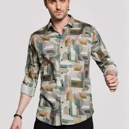 Almaty White Cotton Slim Fit Printed Shirt-picture-25