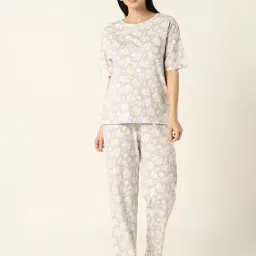 R&B Light Purple Cotton Floral Print T-Shirt With Pyjamas-picture-34