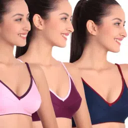 Floret Multicolor Non Wired Non Padded Full Coverage Bra (Pack Of 3)-picture-26
