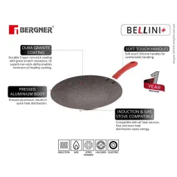 Bergner Bellini Plus Red Pressed Aluminium Concave Tawa (30 cm) - Set of 1 image 5