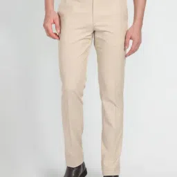 Arrow Beige Cotton Slim Fit Checks Trousers-picture-37