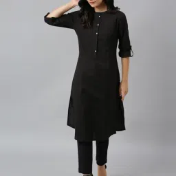 W Jet Black Cotton Straight Kurta-picture-15
