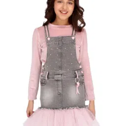 Cutecumber Kids Pink & Grey Solid Full Sleeves Dress with T-Shirt-image-66